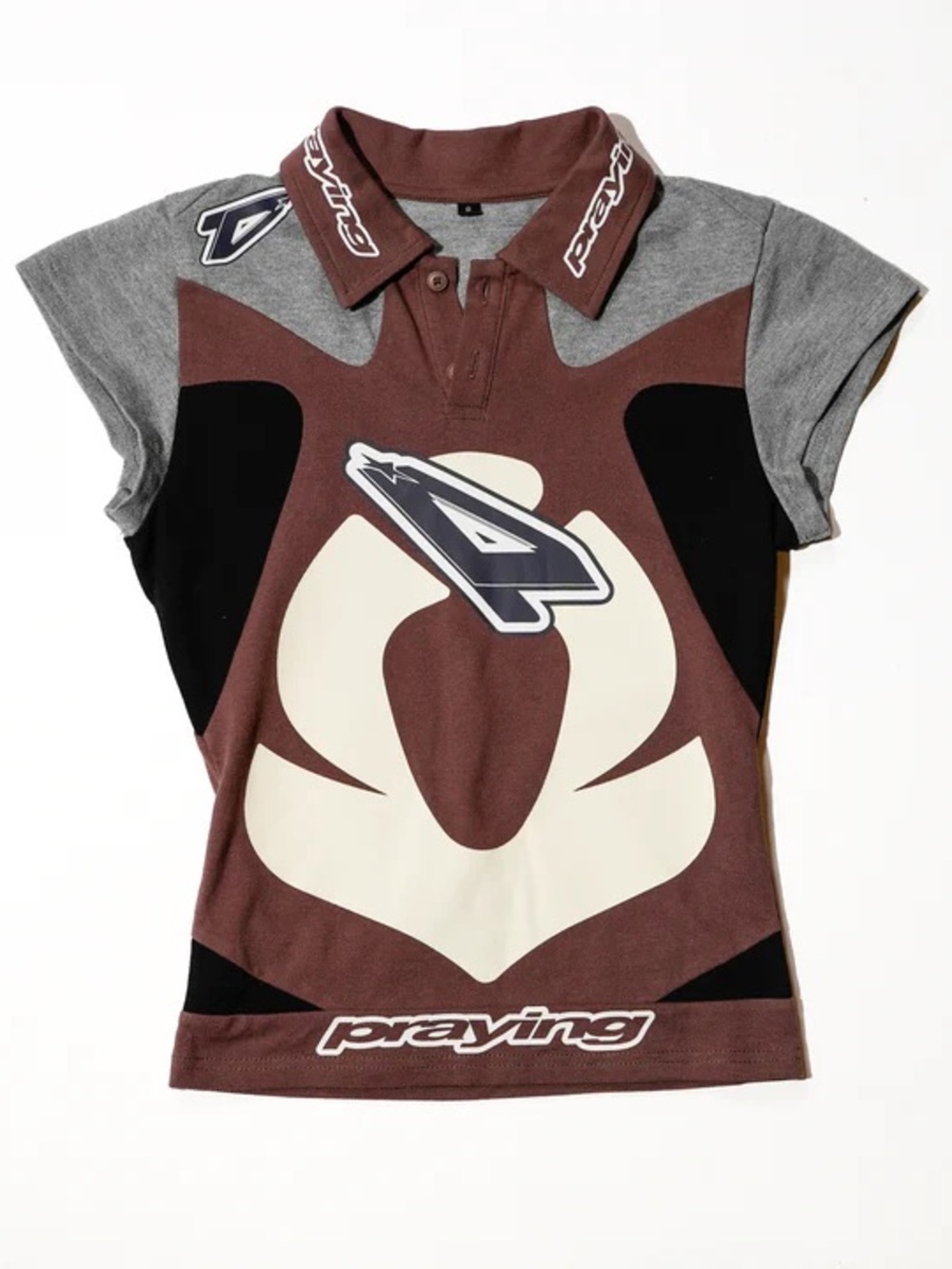 Praying—Brown & Gray Graphic Polo Top